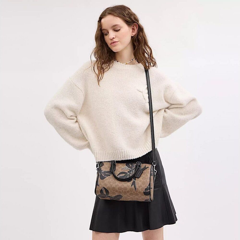 Coach Rowan Satchel Bag In Signature Canvas With Bow Print - Picture 5 of 7